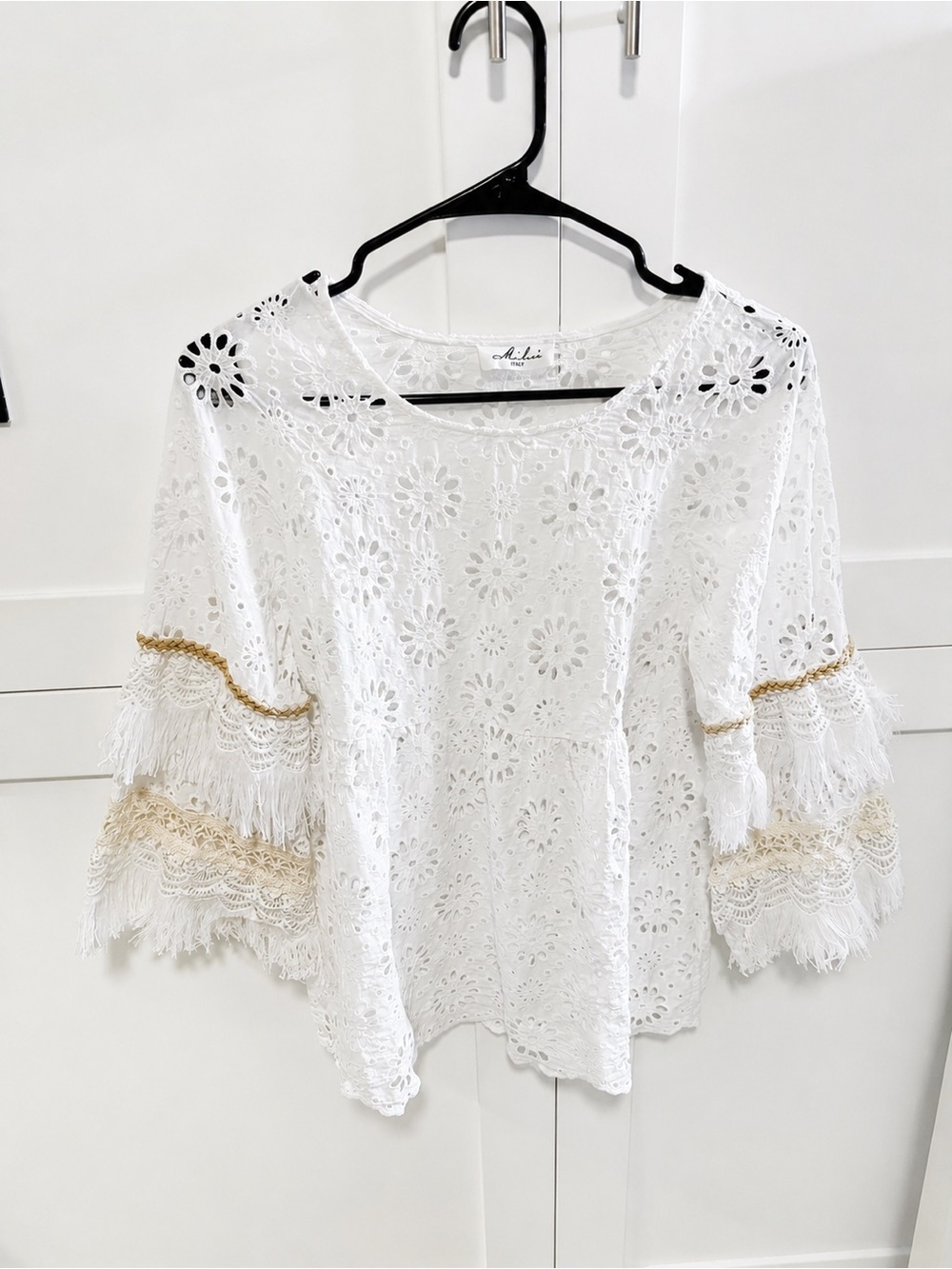 ✨ Miho Italy White Eyelet Lace Boho Top | One Size (TU) | 100% Cotton